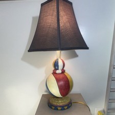 Multicolor Painted Table Lamp w/ Black Shade, Corded Switch Control