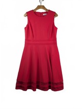 Calvin Klein Illusion-Trim Fit and Flare Dress in Vibrant Coral, Size 12