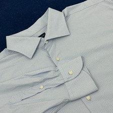 Proper Cloth Performance Shirt Mens 19.5 34.5 White Blue Check Stretch Button Up