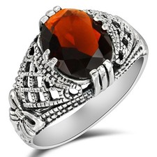 2CT Natural Fire Garnet 925 Solid Sterling Silver Ring Jewelry Sz 7