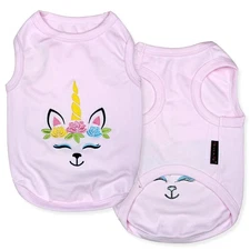Parisian Pet 2XL Pink Dog T-Shirt Embroidered Unicorn Girl Vest 100% Cotton