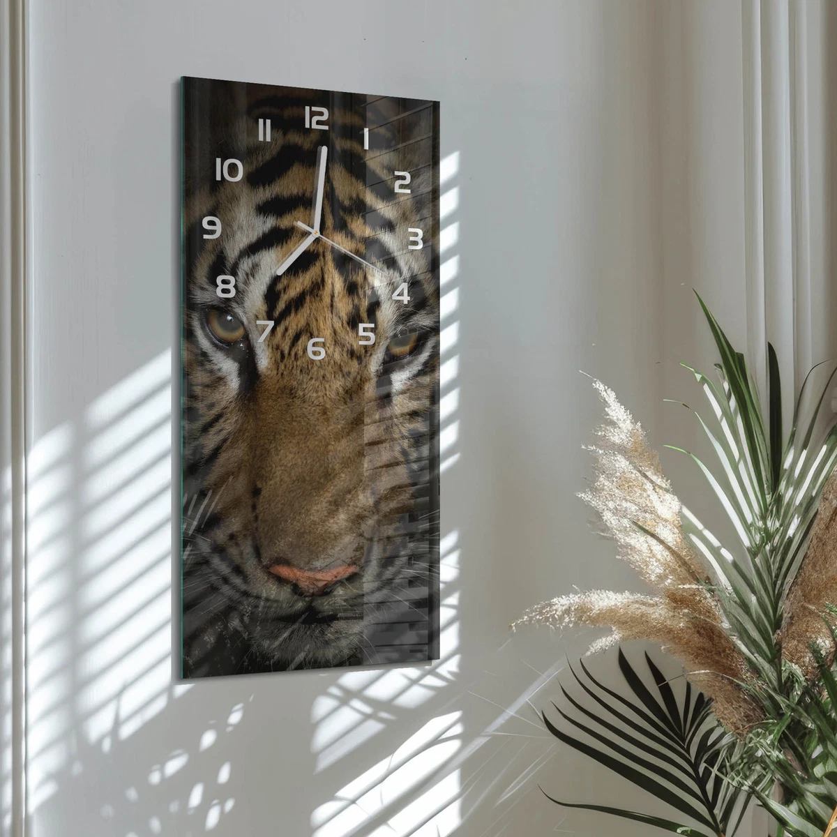 Reloj de Pared Rectangular Vertical Cristal Templado Silencioso Tigre 30x60 cm
