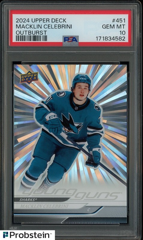 2024-25 Upper Deck Hockey Young Guns Outburst #451 Macklin Celebrini RC PSA 10