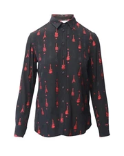 Saint Laurent Guitar Embroidered Blouse in Black Viscose