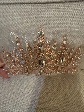 Womens Rose Gold/Pink Crown / Tiara with Crystals