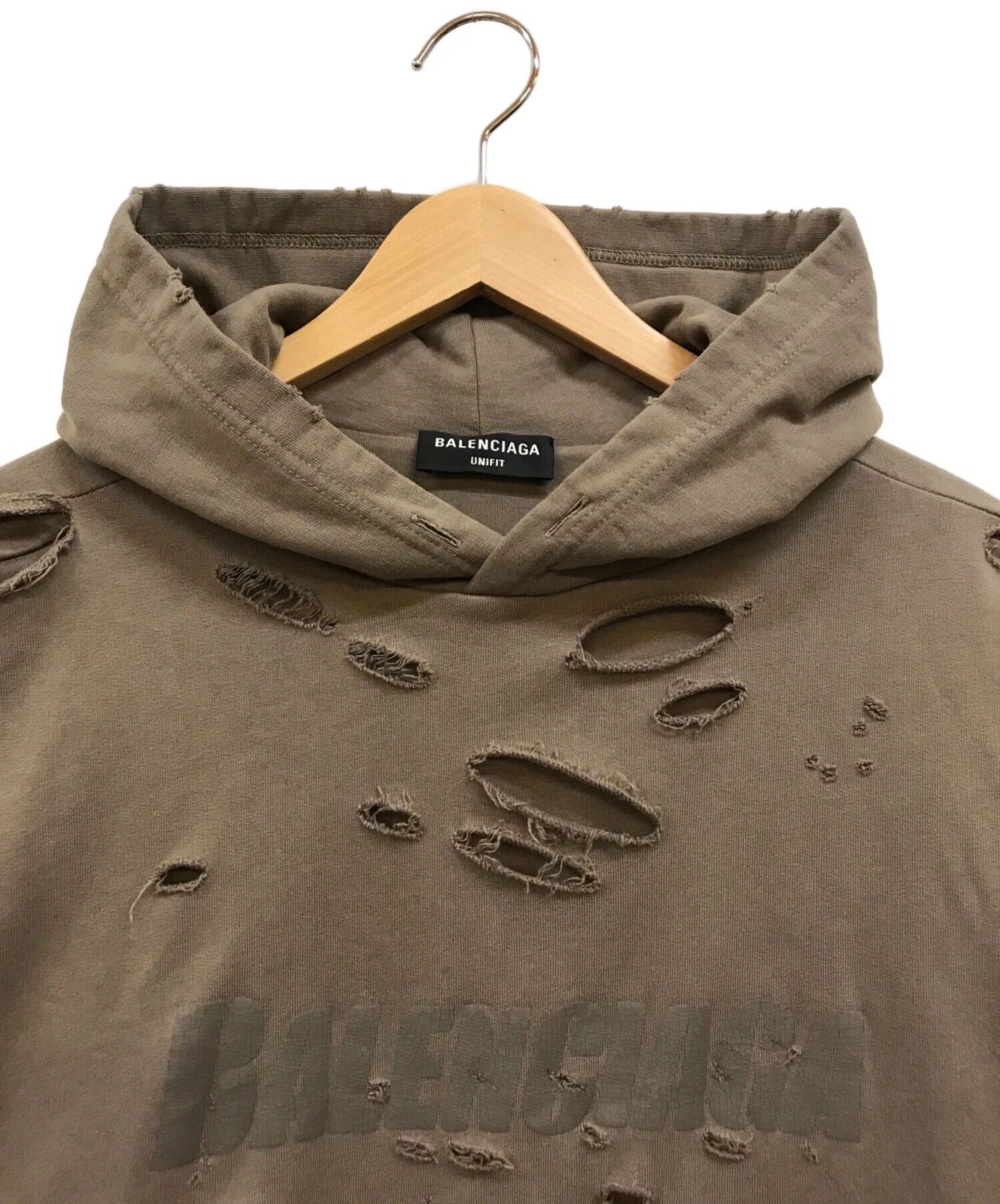 BALENCIAGA Caps Destroyed Hoodie Parka con cappuccio invecchiato Taglia: XXS Marrone 659403