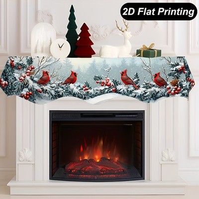 Winter Cardinal Snowy Landscape 2D Flat Printing Christmas Fireplace Decor