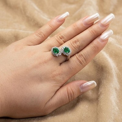 Duo Stein Vivid Green Smaragd 1,60Ct 925 Sterling Silber Zwei Steine Floral...