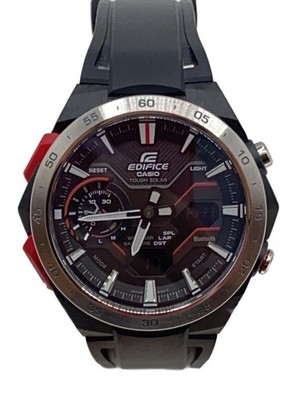 CASIO EDIFICE Solar Rubber Ana-Digi Black Watch Excellent JAPAN
