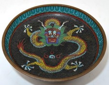 Vintage Chinese Cloisonne Dragon Small Trinket or Pin Dish, 3 1/4