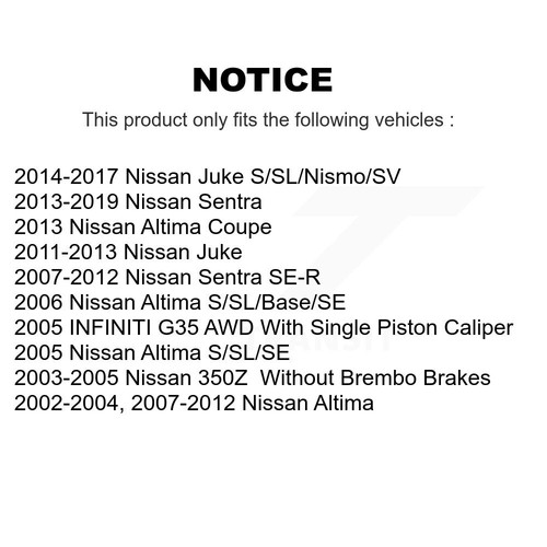 Front Rear Semi-Metallic Brake Pads Kit For Nissan Sentra Altima Juke 350Z G35 - Picture 2 of 9