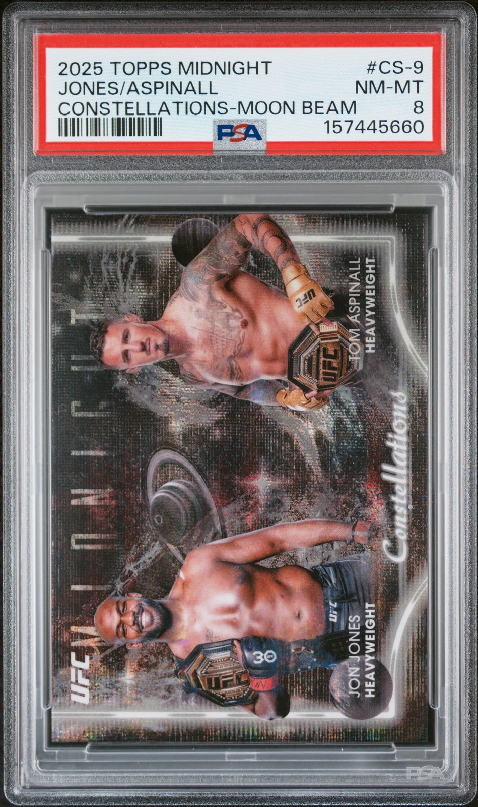 2025 TOPPS MIDNIGHT UFC CONSTELLATIONS MOON BEAM JON JONES/TOM ASPINALL PSA 8