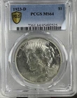 1923-D Peace Silver Dollar PCGS MS64 BEAUTIFUL LUSTER Blast white