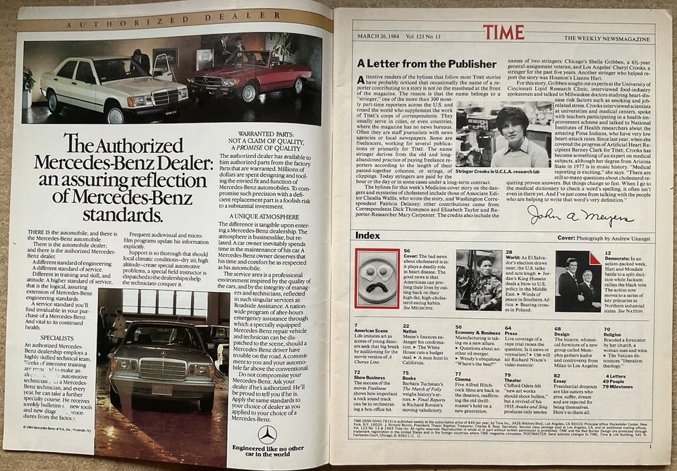 TIME Magazine VTG Issue - March 26, 1984 w/ Cholesterol • Memphis Design Group - Image 2 of 4
