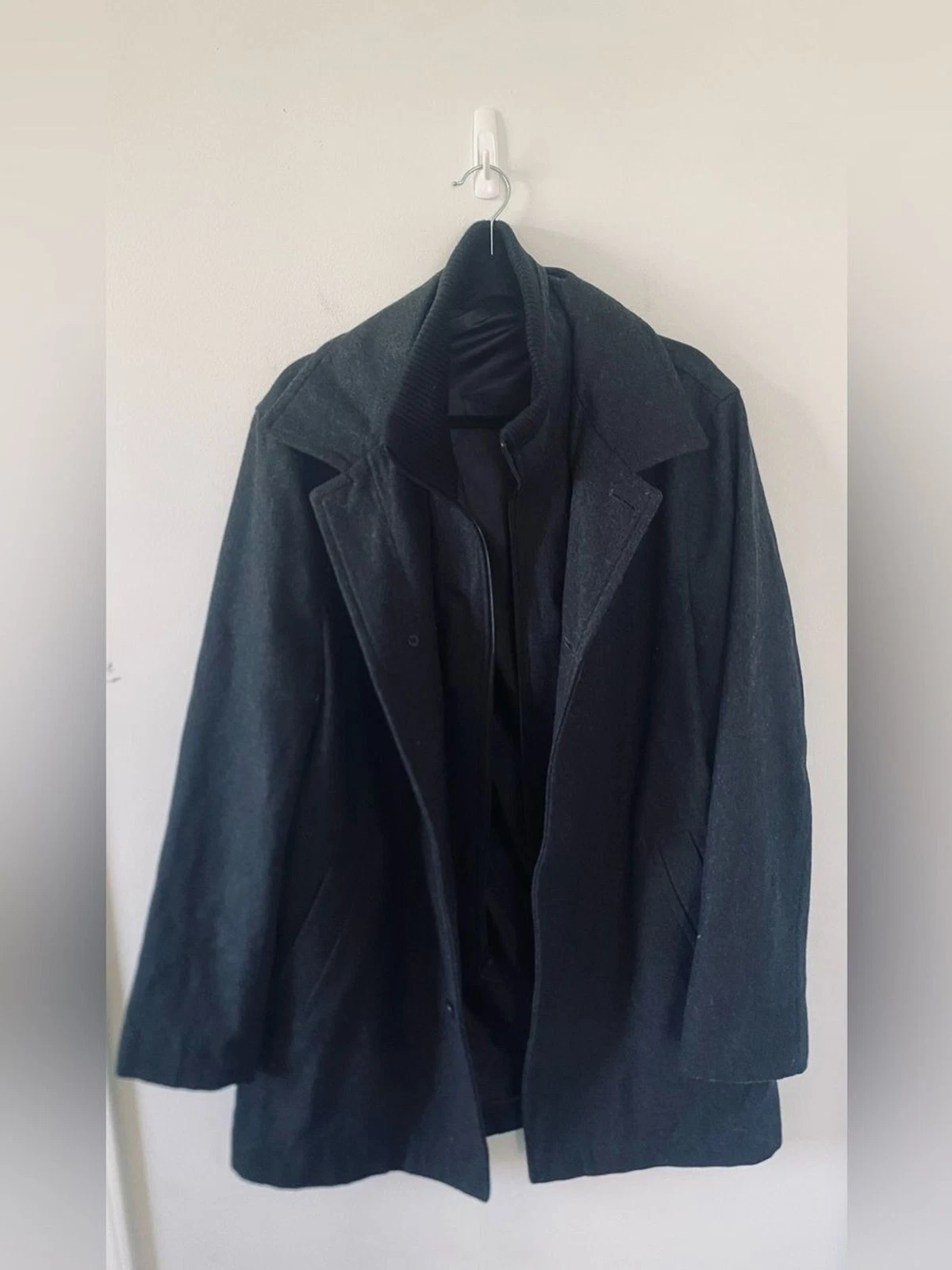 JF J. Ferrar Men's Black Wool Blend Car Coat Zip Bib Size XL Dark Academia NWOT - product detail image 3
