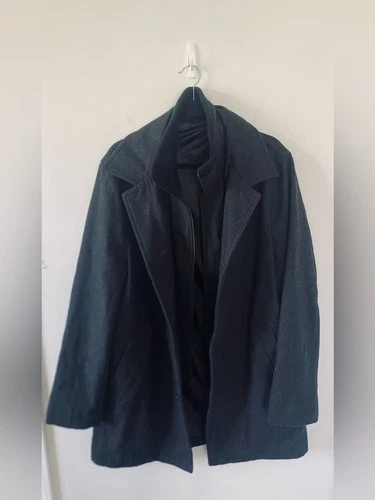 JF J. Ferrar Men's Black Wool Blend Car Coat Zip Bib Size XL Dark Academia NWOT image 3