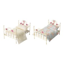 Eisenbett 1:12 mit Matratze Mini Bett Retro zur Dekoration