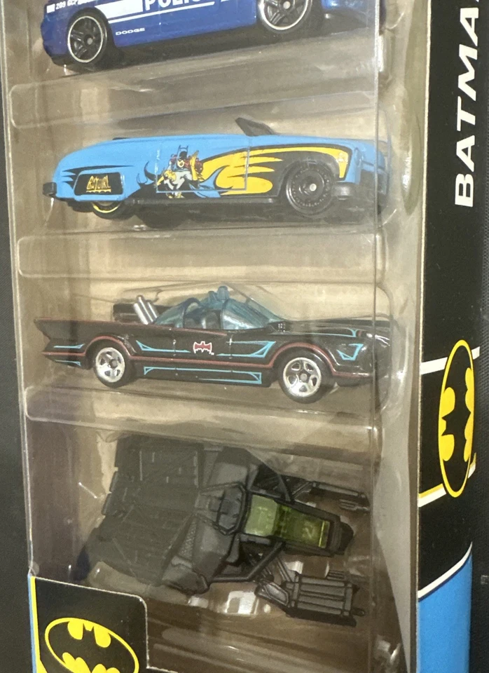 2022 Hot Wheels DC BATMAN 5-PACK Diecast Set with Tv Series Batmobile & The Bat - Image 4 of 4
