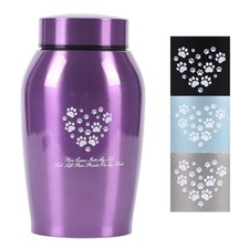 Stainlee Steel Pet Urns,Paws Engraved Dog Urn for Ashes,Cat Medium, Purple