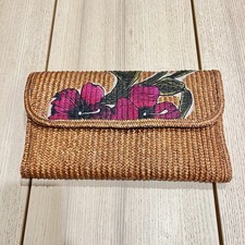 Handwoven woven Straw raffia Clutch Floral design Tropical Boho Summer Purse