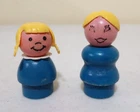 Vintage 1960s Fisher Price Little People, Blonde/Blue Dress, All Wood Head/Body