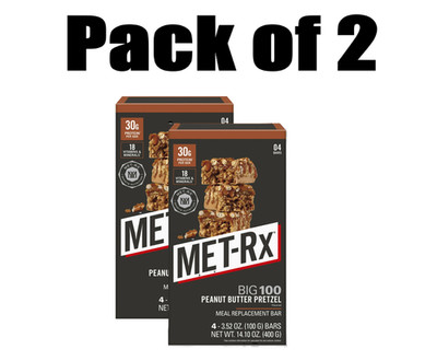2pk MET-Rx Big 100 High Protein Meal Replacement Bars Peanut Butter Pretzel 30g