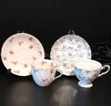 Two Vintage Tuscan Teacup and Saucer Sets with Roses