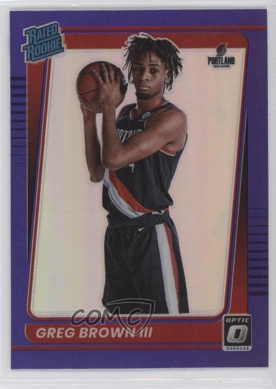 2021-22 Panini Donruss Optic Rated Rookie Purple Prizm Greg Brown III #195 gp1