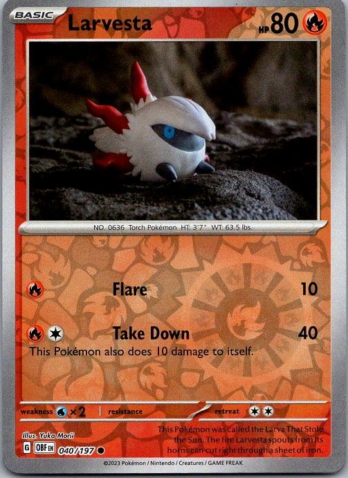 2023 Larvesta 040/197 Common Obsidian Flames Pokemon Reverse Holo
