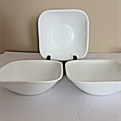 3 Corelle Boutique Cherish Square Cereal Soup Bowls 22 Ounces Floral Embossed