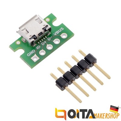 Pololu USB Micro-B Connector Breakout Board, VBUS, GND, D-, D+, und ID Pins 2586