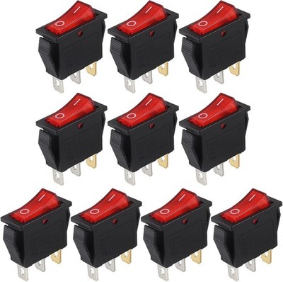 KCD3 3 Pin 2 Position Red Illuminated Square Toggle Rocker Switch Color: 10PCS