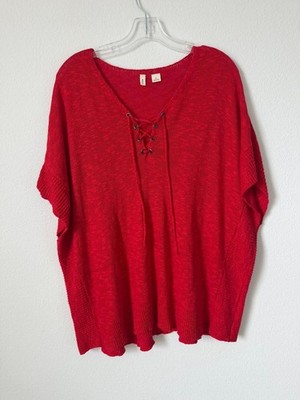 MOTH Short Sleeve Lace Up V-Neck Boxy Pullover Sweater Women's Size M/L