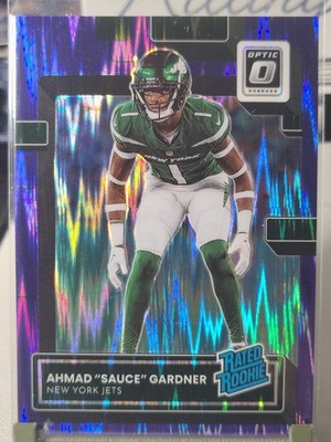 Ahmad ''Sauce'' Gardner 2022 Panini Optic Purple Shock, Rookie, New York Jets, Nfl
