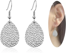 Hammered Teardrop Drop Dangle Earrings for Women Hypoallergenic Earrings for Sen