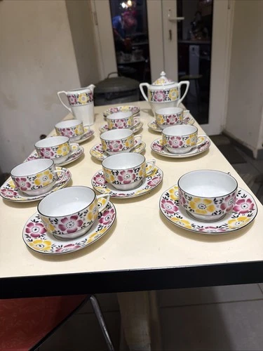 1920s 1930s Fine Porcelain Coffee Tea Set Beautiful Quality Colorful Flower Pattern