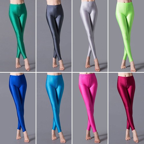 Shiny Neon Leggings Costume 80's Stretch Fluro Pants Gym Yoga Dance Party 80s - Picture 21 of 33