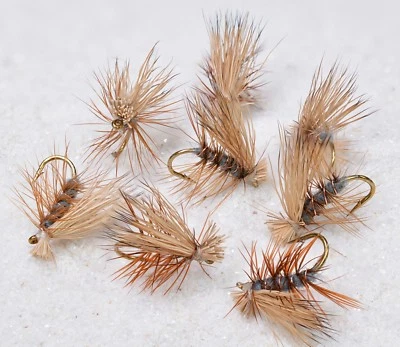 12 Flies -Elk Hair Caddis Gray Body Dry Fly - Mustad Signature Fly Fishing Hooks