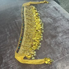 New Belly Dance Scarf Belt With Gold Sequins Color Yellow