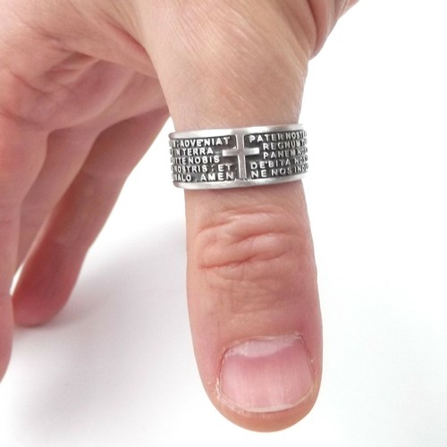Anello Padre Nostro Latino fascia argento 925 Preghiera Religione Uomo Donna - Imagen 5 de 8