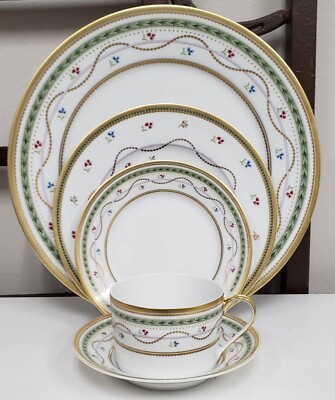 Faberge Limoges China LUXEMBOURG/HERMITAGE GREEN 5Pc Set Never