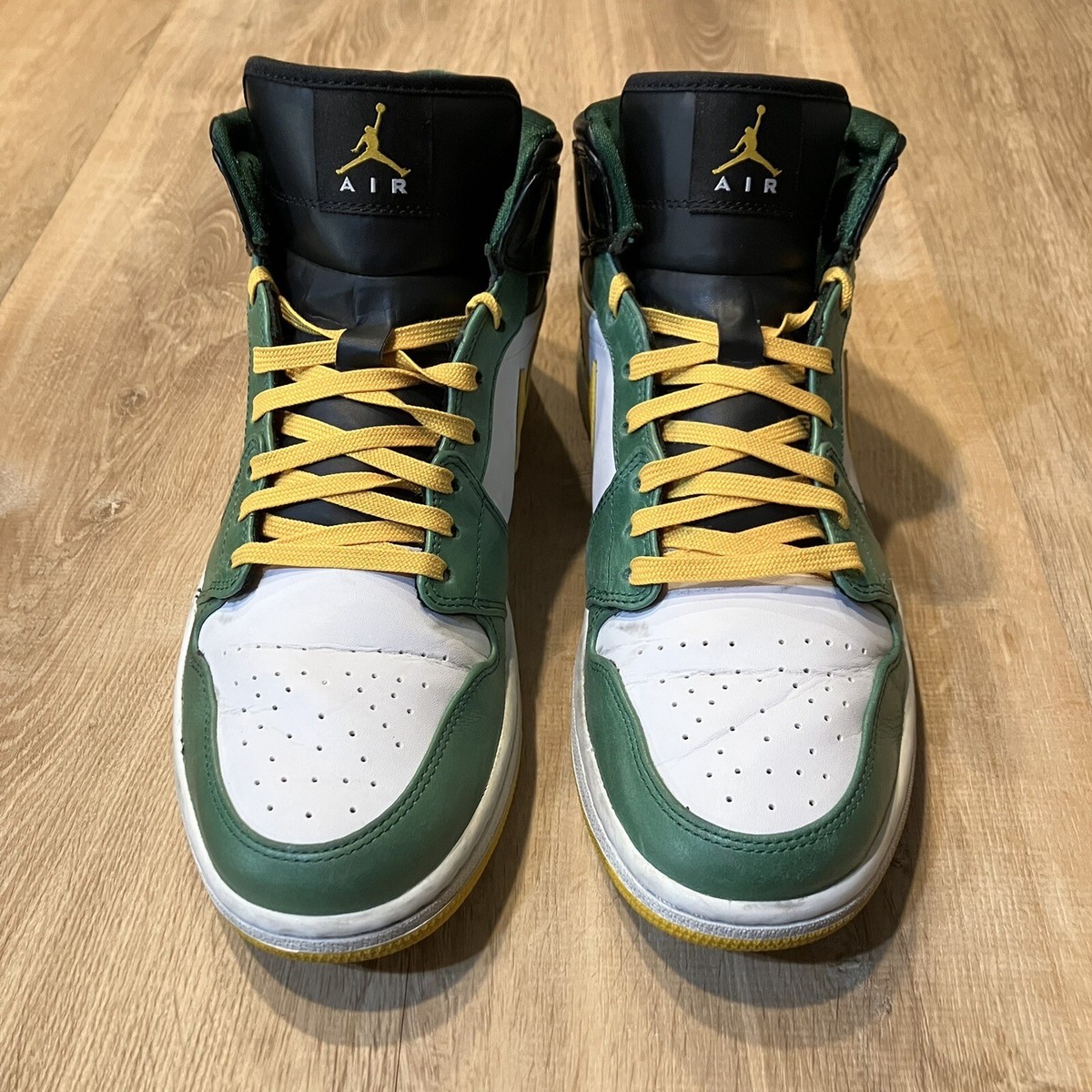 Nike Air Jordan 1 Mid Retro Seattle Super Sonic Green Gold 