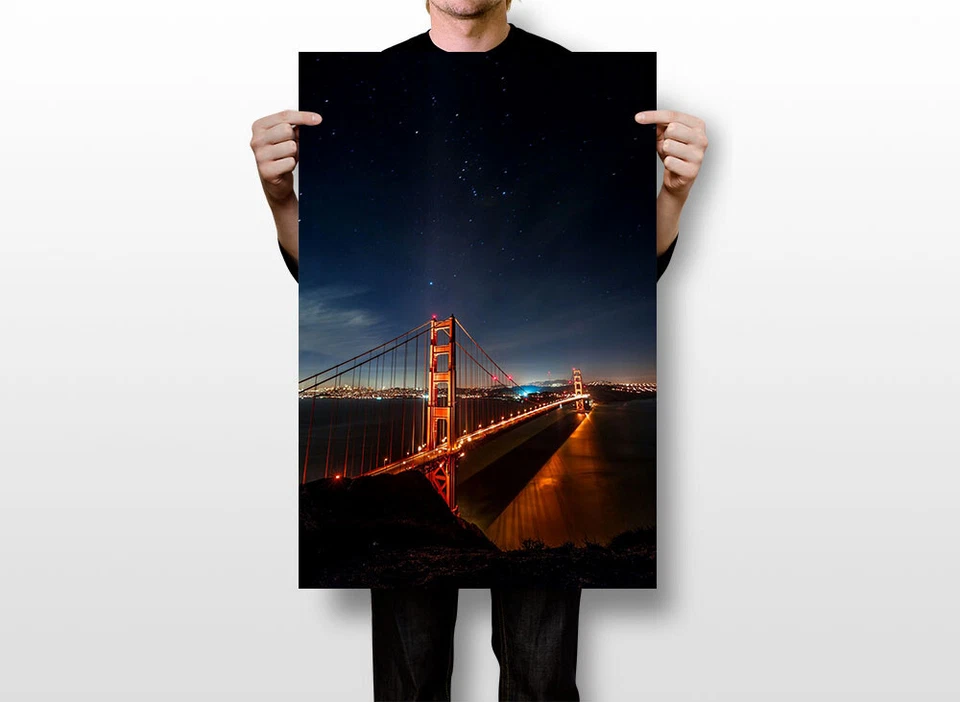 Puente Golden Gate de San Francisco en la noche paisaje decoración de pared - PÓSTER 20x30 Foto 3 de 3