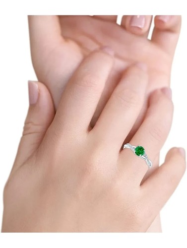 Simulated Green Emerald & White Moissanite Twisted Shank Ring In 950 Platinum - Picture 4 of 7