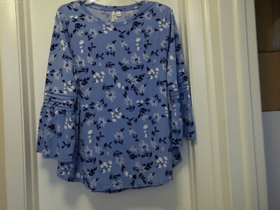 Women's ELLE Blue Floral Bell-Sleeve Top Size Extra Large New