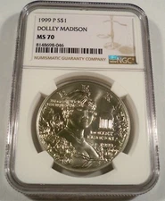 1999-P NGC MS70 SILVER DOLLAR DOLLEY MADISON COMMEMORATIVE MS 70 S$1