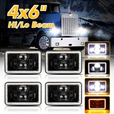 4pcs 4x6'' LED Headlights Hi/Lo w/DRL For Peterbilt 379 378 Freightliner FLD120