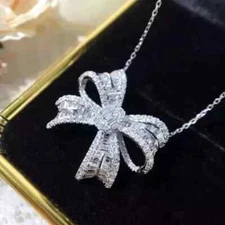 Bow Shape Women's Pendant 925 Sterling Silver 2CT Baguette Lab-Created Diamond