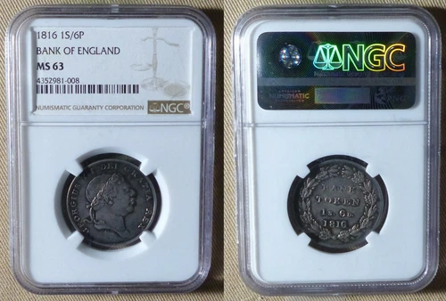 Token :Great Britain Bank Silver 1s. 6d. "George III" Tn 3 , NGC MS63 Rare CT143