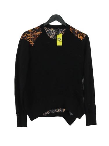 All Saints Women's Jumper S Black Animal Print 100% Wool Crew Neck Pullover